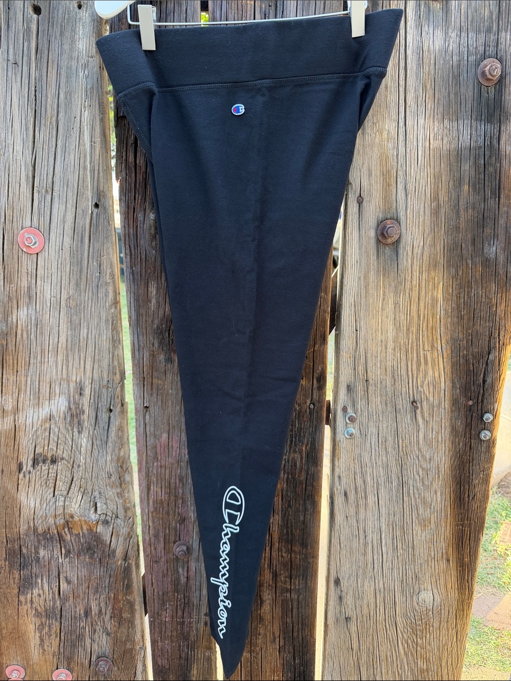 Champion Black Leggings with White Script Logo